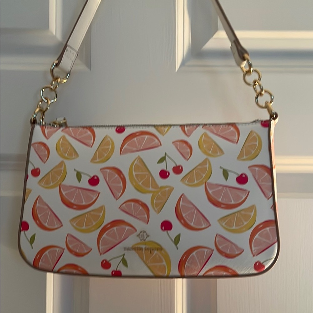 White and Orange Shoulder Bag with Playful Design